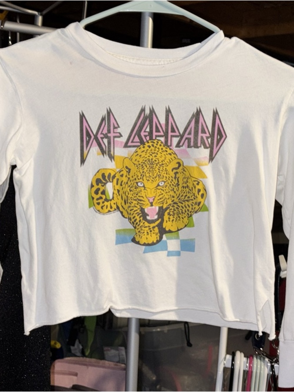 Rowdy Sprout White Long Sleeve Tee with Yellow Leopard Graphic and Pink Logo